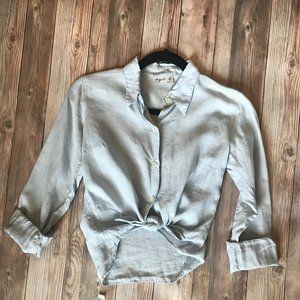 Agnes B button down blouse light blue linen